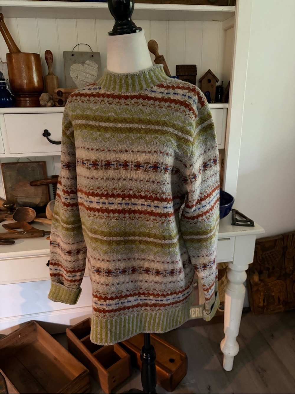 Eribe Olive & Rust Patterned Fair Isle Sweater - Women